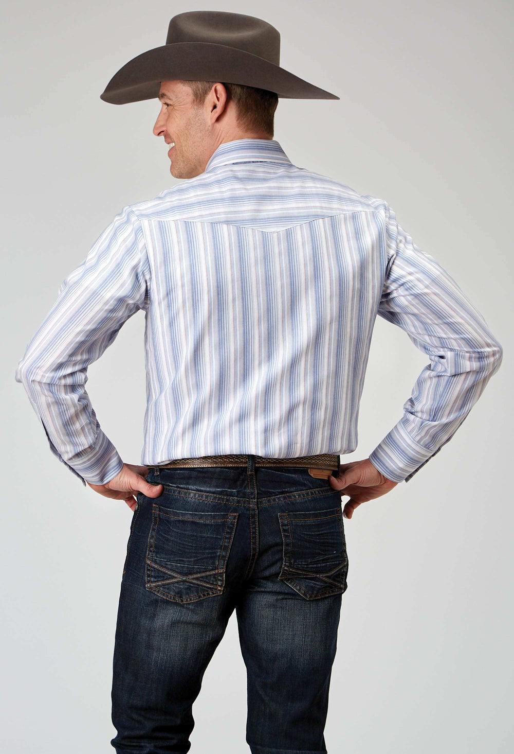 Roper Mens Long Sleeve Snap Blue Stripe Western Shirt - Roper - Flyclothing LLC