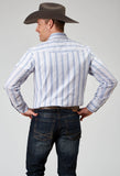 Roper Mens Long Sleeve Snap Blue Stripe Western Shirt - Roper