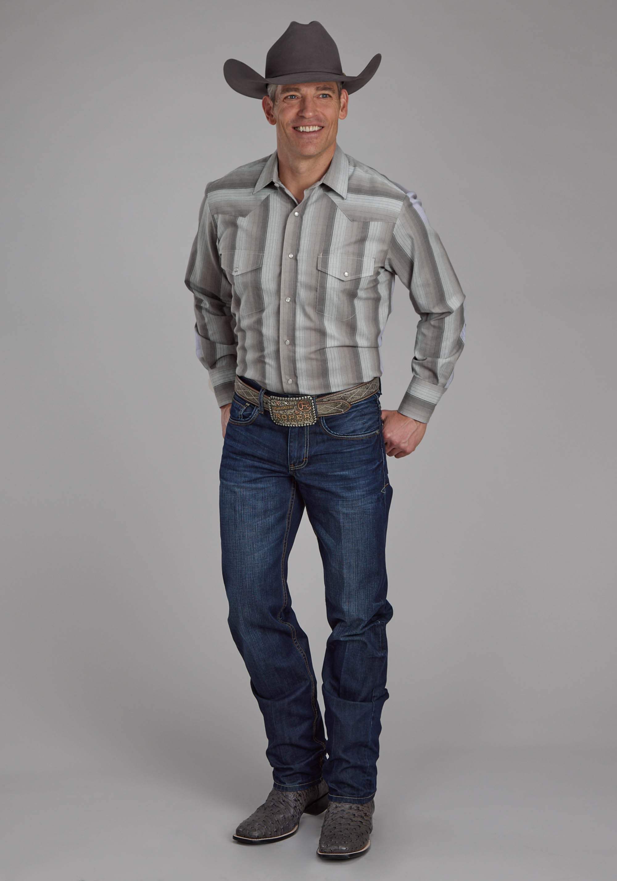 Roper Mens Multi Gray Stripe Long Sleeve Snap Western Shirt - Roper - Flyclothing LLC
