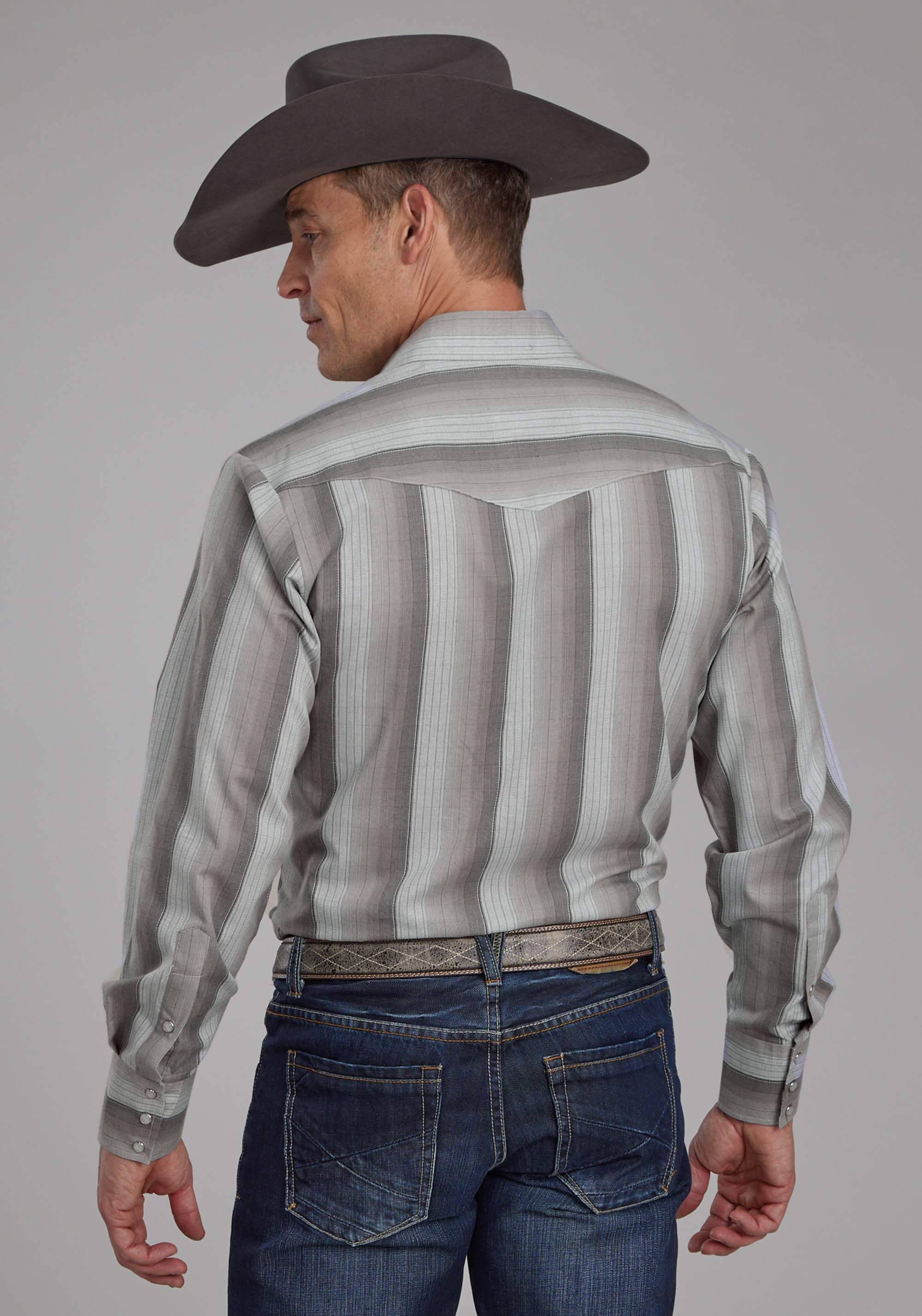 Roper Mens Multi Gray Stripe Long Sleeve Snap Western Shirt - Roper - Flyclothing LLC