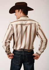Roper Mens Long Sleeve Snap Brown And Cream Ombre Stripe Western Shirt - Roper