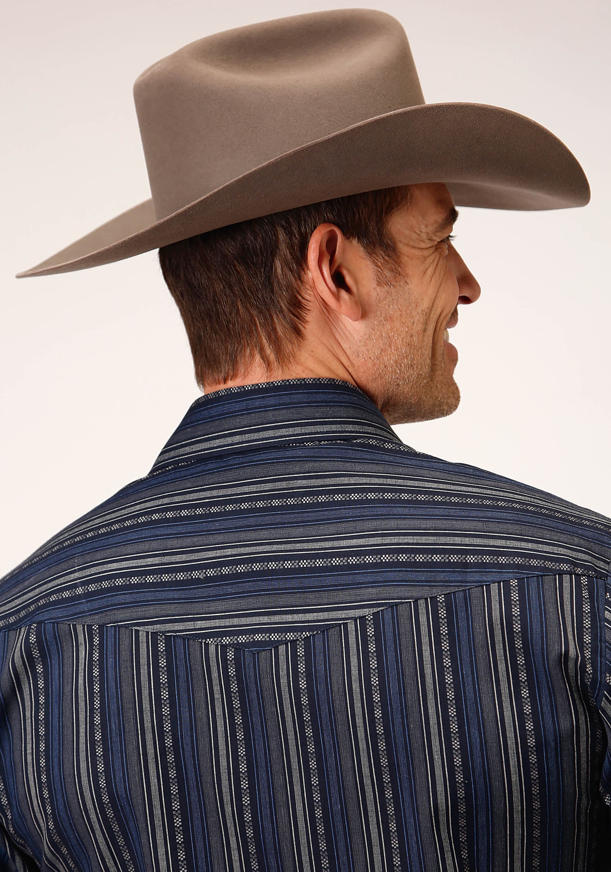 Roper Mens Long Sleeve Snap Black  Blue  Cream Stripe Western Shirt - Roper