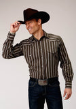 Roper Mens Long Sleeve Snap Chocolate Stripe Western Shirt - Roper