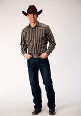 Roper Mens Long Sleeve Snap Chocolate Stripe Western Shirt - Roper - Flyclothing LLC
