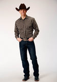 Roper Mens Long Sleeve Snap Chocolate Stripe Western Shirt - Roper