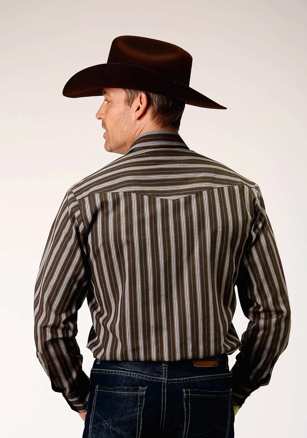 Roper Mens Long Sleeve Snap Chocolate Stripe Western Shirt - Roper - Flyclothing LLC