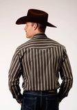 Roper Mens Long Sleeve Snap Chocolate Stripe Western Shirt - Roper