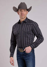 Roper Mens Long Sleeve Snap Black Grey Stripe Western Shirt - Roper - Flyclothing LLC