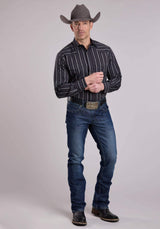 Roper Mens Long Sleeve Snap Black Grey Stripe Western Shirt - Roper - Flyclothing LLC
