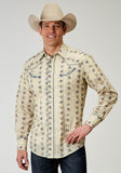 Roper Mens Long Sleeve Snap Floral Stripe Western Shirt With Solid Piping On Front And Back Yokes Smile Pockets - Roper