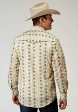 Roper Mens Long Sleeve Snap Floral Stripe Western Shirt With Solid Piping On Front And Back Yokes Smile Pockets - Roper - Flyclothing LLC