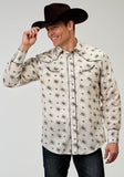 Roper Mens Long Sleeve Snap Vintage Floral Western Shirt With Solid Piping On Front And Back Yokes Smile Pockets - Roper