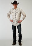 Roper Mens Long Sleeve Snap Vintage Floral Western Shirt With Solid Piping On Front And Back Yokes Smile Pockets - Roper