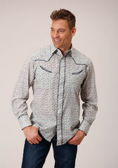 Roper Mens Long Sleeve Snap Multi Blue Mini Floral Print Western Shirt - Roper