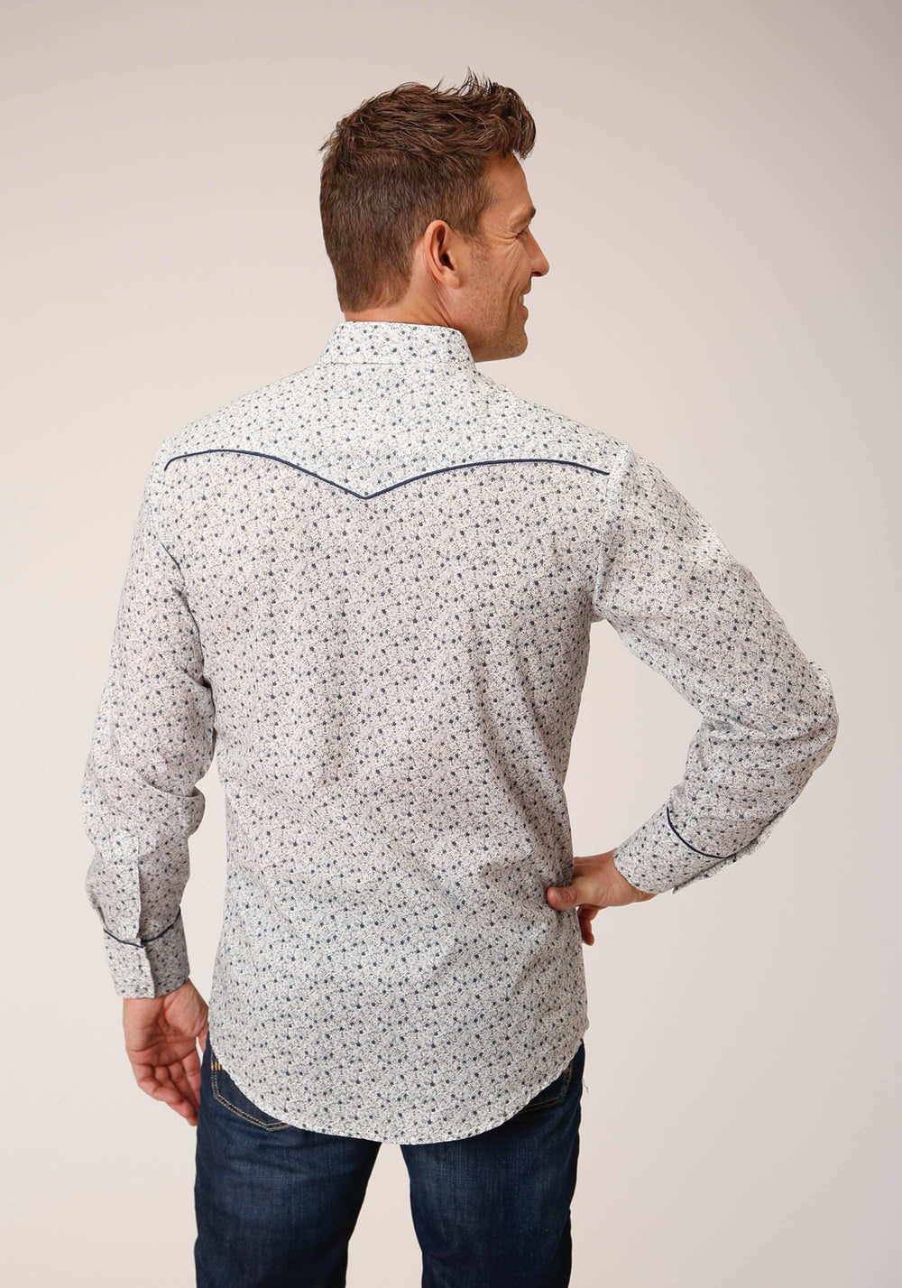 Roper Mens Long Sleeve Snap Multi Blue Mini Floral Print Western Shirt - Roper - Flyclothing LLC