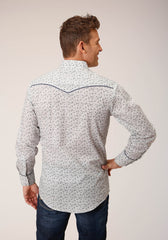 Roper Mens Long Sleeve Snap Multi Blue Mini Floral Print Western Shirt - Roper