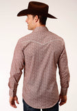 Roper Mens Long Sleeve Snap Red And Cream Vintage Floral Print Western Shirt - Roper