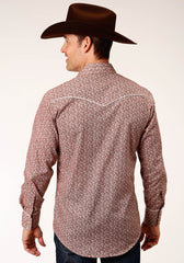 Roper Mens Long Sleeve Snap Red And Cream Vintage Floral Print Western Shirt - Roper
