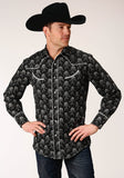 Roper Mens Long Sleeve Snap Black And Cream Floral Print Western Shirt - Roper