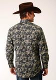 Roper Mens Long Sleeve Snap Vintage Dark Floral Print Western Shirt - Roper