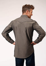 Roper Mens Long Sleeve Snap Grey Floral Tone On Tone Strip Western Shirt With Solid Piping And Smile Pockets - Roper - Flyclothing LLC