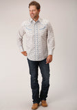 Roper Mens Long Sleeve Snap Brown And Blue Wallpaper Stripe Western Shirt - Roper