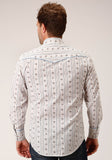 Roper Mens Long Sleeve Snap Brown And Blue Wallpaper Stripe Western Shirt - Roper