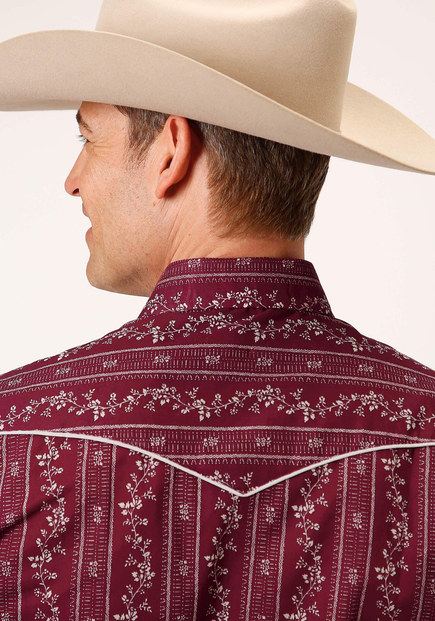Roper Mens Long Sleeve Snap Brick Red And Cr Wallpaper Stripe Western Shirt - Roper - Flyclothing LLC