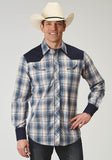Roper Mens Long Sleeve Snap Madris Plaid Plaid Western Shirt With Piping Solid Yokes Smile Pockets - Roper