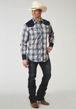 Roper Mens Long Sleeve Snap Madris Plaid Plaid Western Shirt With Piping Solid Yokes Smile Pockets - Roper