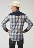 Roper Mens Long Sleeve Snap Madris Plaid Plaid Western Shirt With Piping Solid Yokes Smile Pockets - Roper