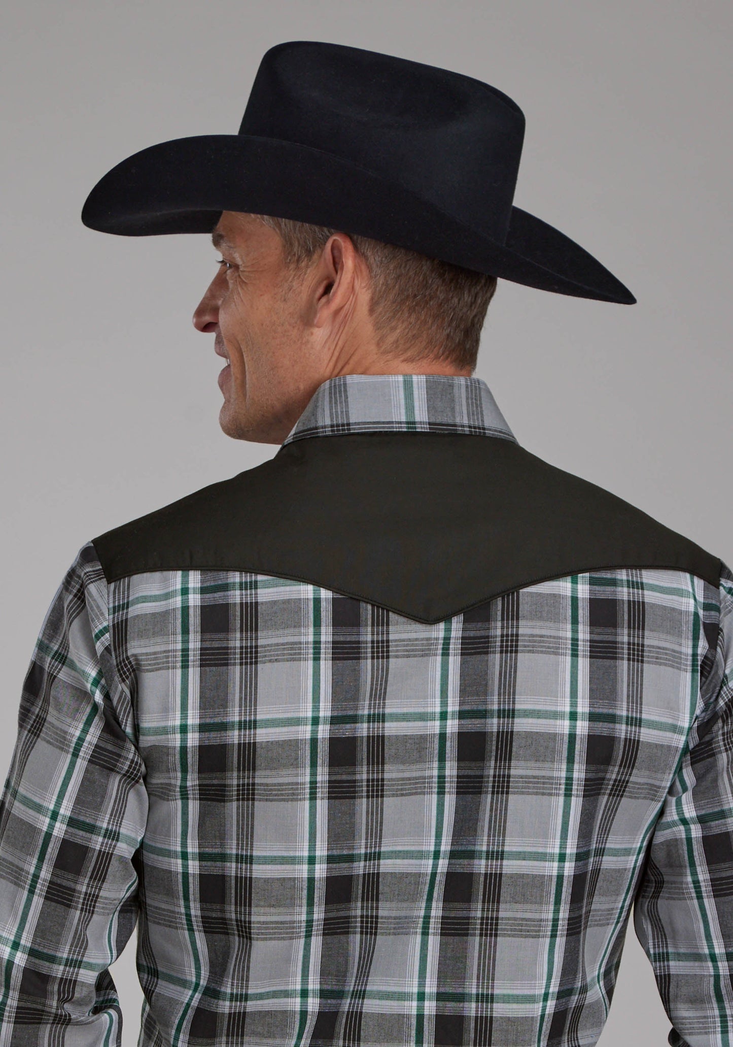 Roper Mens Gray Black And White Plaid Long Sleeve Snap Western Shirt