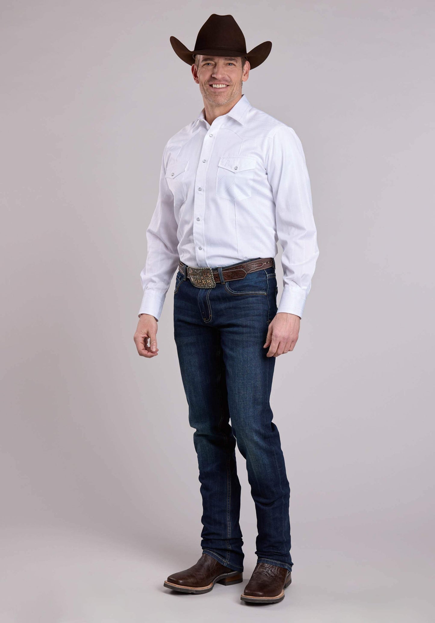 Roper Mens Long Sleeve Snap White Stripe Tone On Tone Western Shirt - Roper - Flyclothing LLC