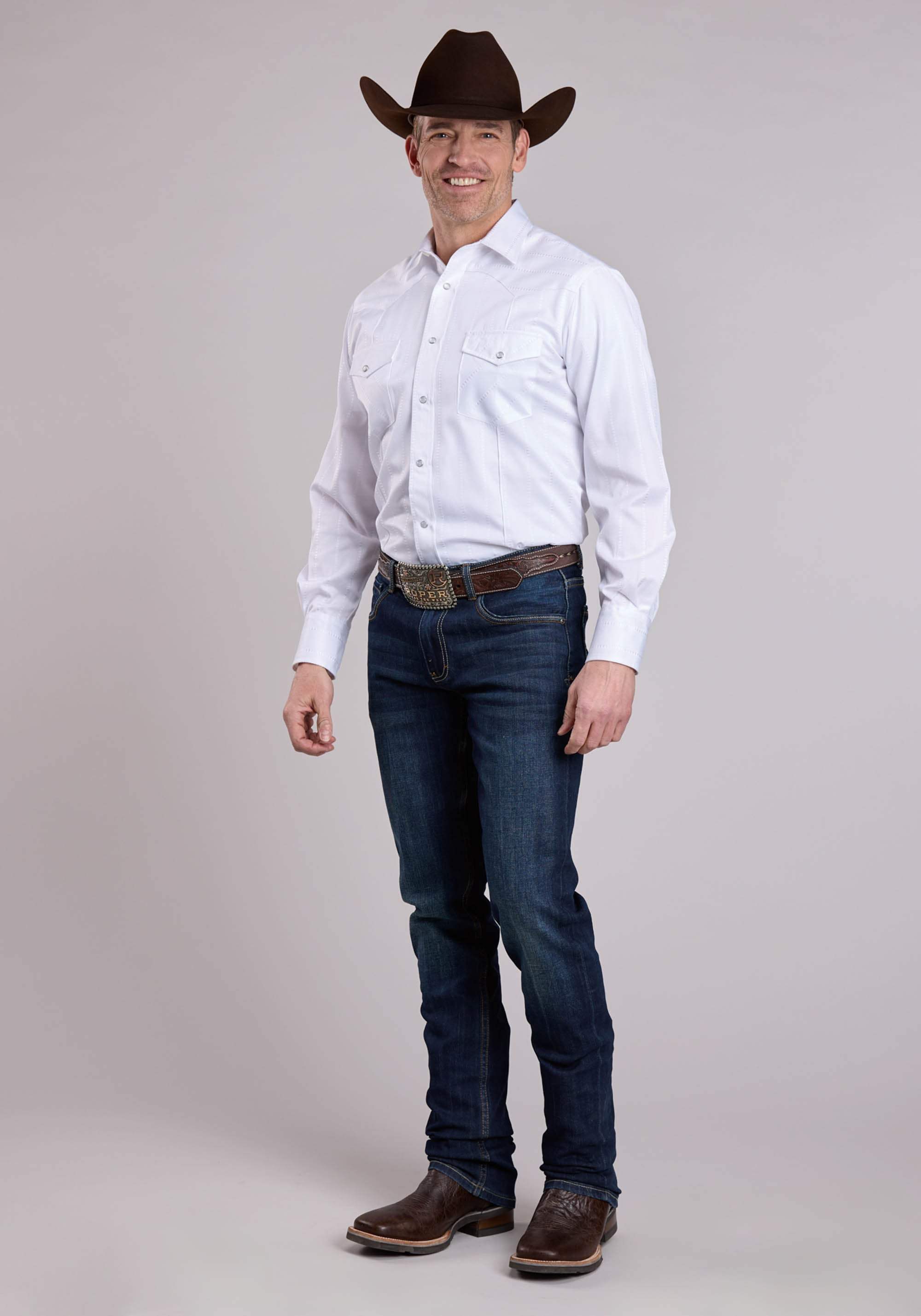 Roper Mens Long Sleeve Snap White Stripe Tone On Tone Western Shirt - Roper - Flyclothing LLC