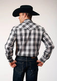 Roper Mens Long Sleeve Snap Black Aqua Grey Plaid Western Shirt - Roper