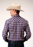 Roper Mens Long Sleeve Snap Navy Red Cream Windowpane Plaid Western Shirt - Roper