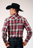 Roper Mens Long Sleeve Snap Red Black Grey Plaid Western Shirt - Roper