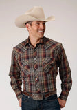 Roper Mens Long Sleeve Snap Multi Brown Black Green Plaid Western Shirt - Roper