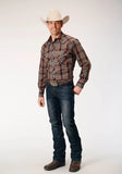 Roper Mens Long Sleeve Snap Multi Brown Black Green Plaid Western Shirt - Roper