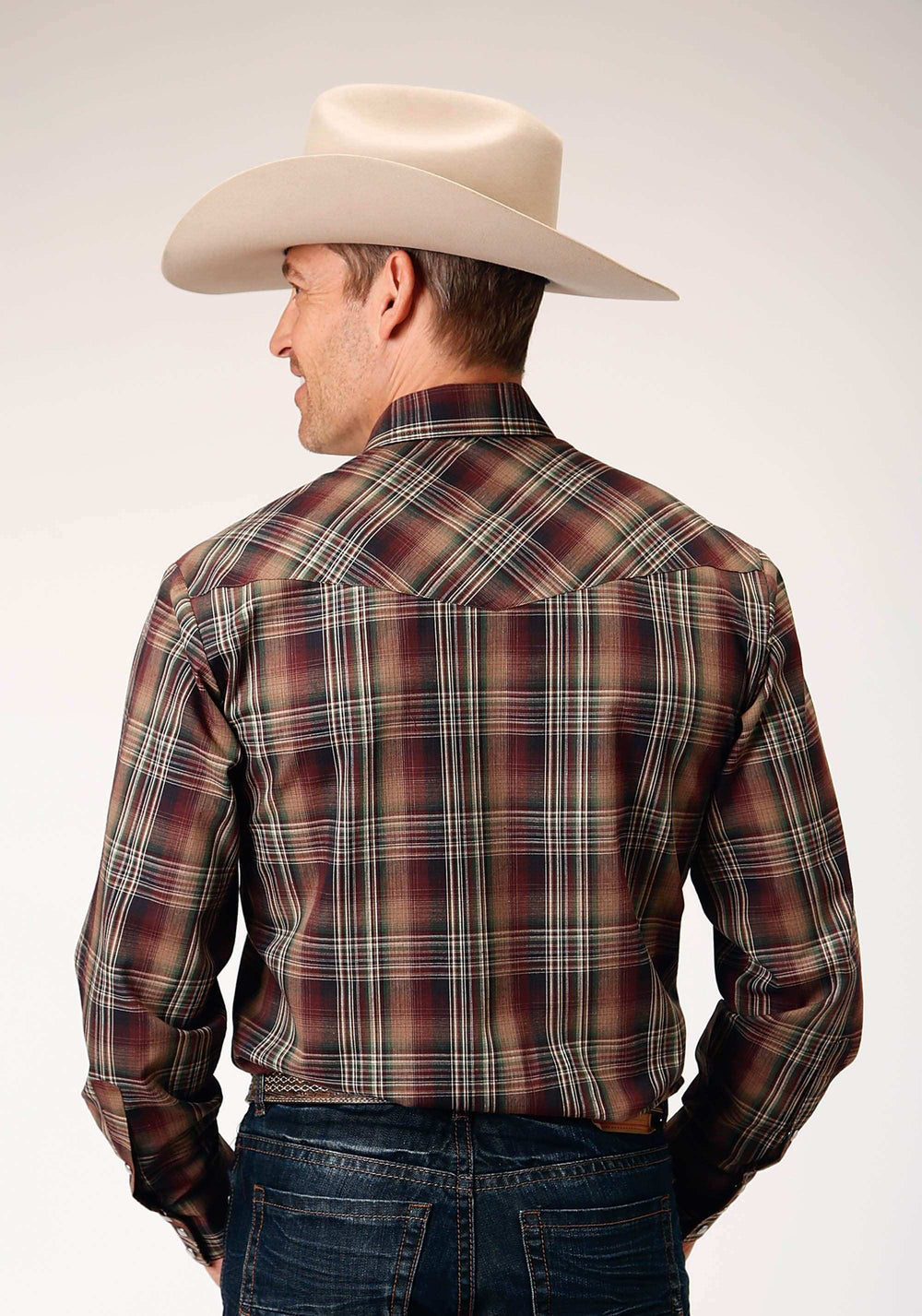 Roper Mens Long Sleeve Snap Multi Brown Black Green Plaid Western Shirt - Roper - Flyclothing LLC