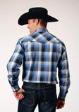 Roper Mens Long Sleeve Snap Blue Black White Plaid Western Shirt - Roper