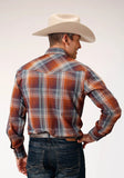Roper Mens Long Sleeve Snap Brown Navy Cream Plaid Western Shirt - Roper