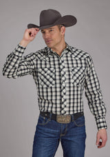 Roper Mens Blue Black And Cream Plaid Long Sleeve Snap Western Shirt - Roper - Flyclothing LLC