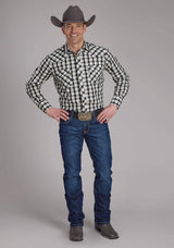Roper Mens Blue Black And Cream Plaid Long Sleeve Snap Western Shirt - Roper - Flyclothing LLC