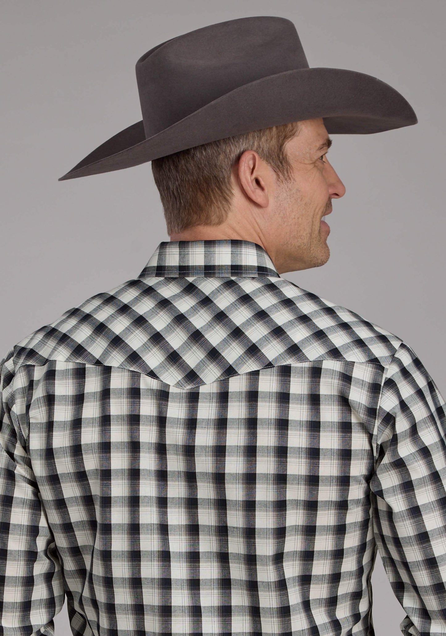 Roper Mens Blue Black And Cream Plaid Long Sleeve Snap Western Shirt - Roper - Flyclothing LLC