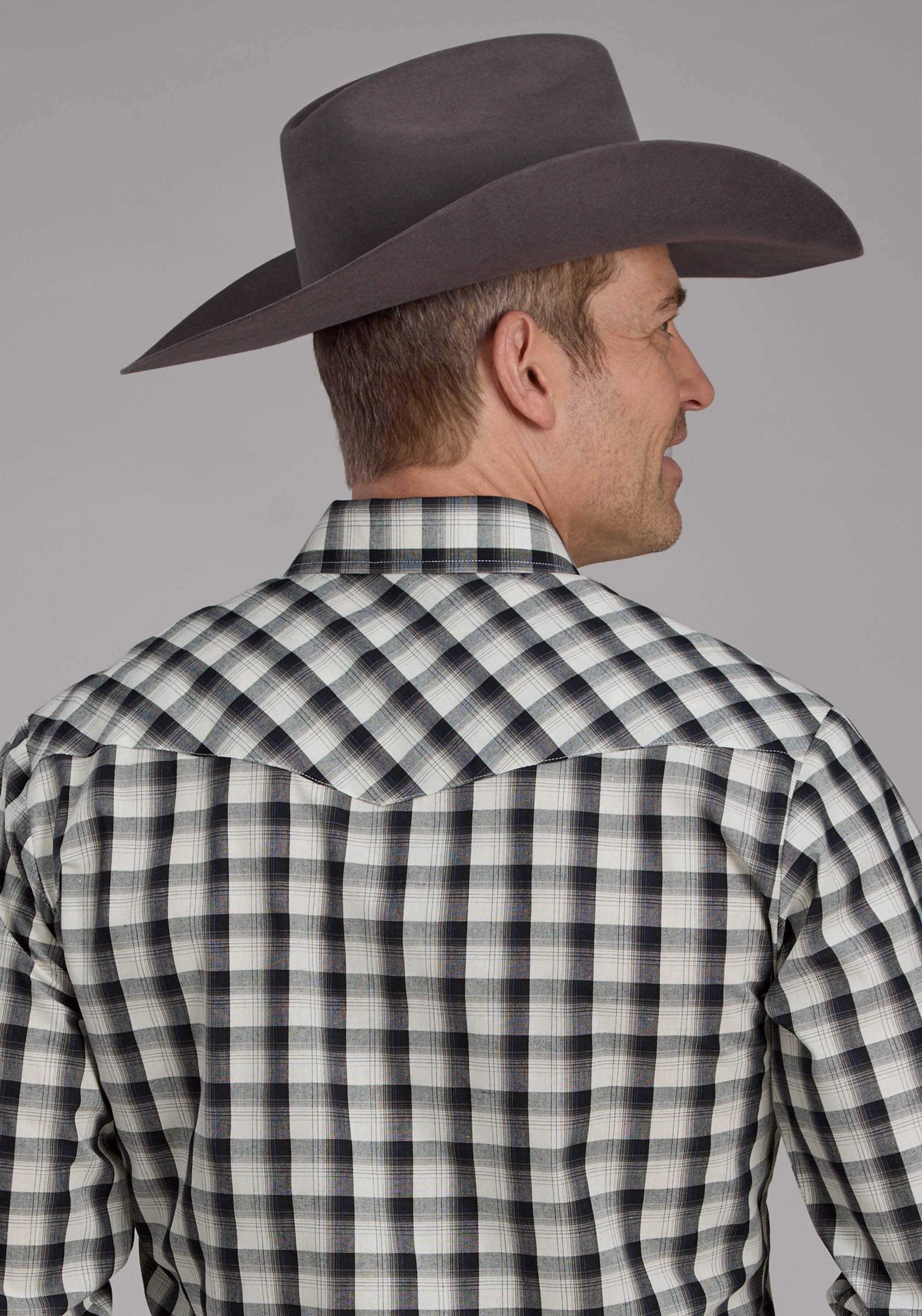 Roper Mens Blue Black And Cream Plaid Long Sleeve Snap Western Shirt - Roper - Flyclothing LLC