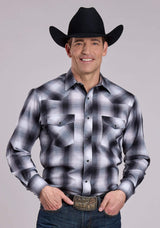 Roper Mens Long Sleeve Snap Black Grey White Plaid Western Shirt - Roper - Flyclothing LLC