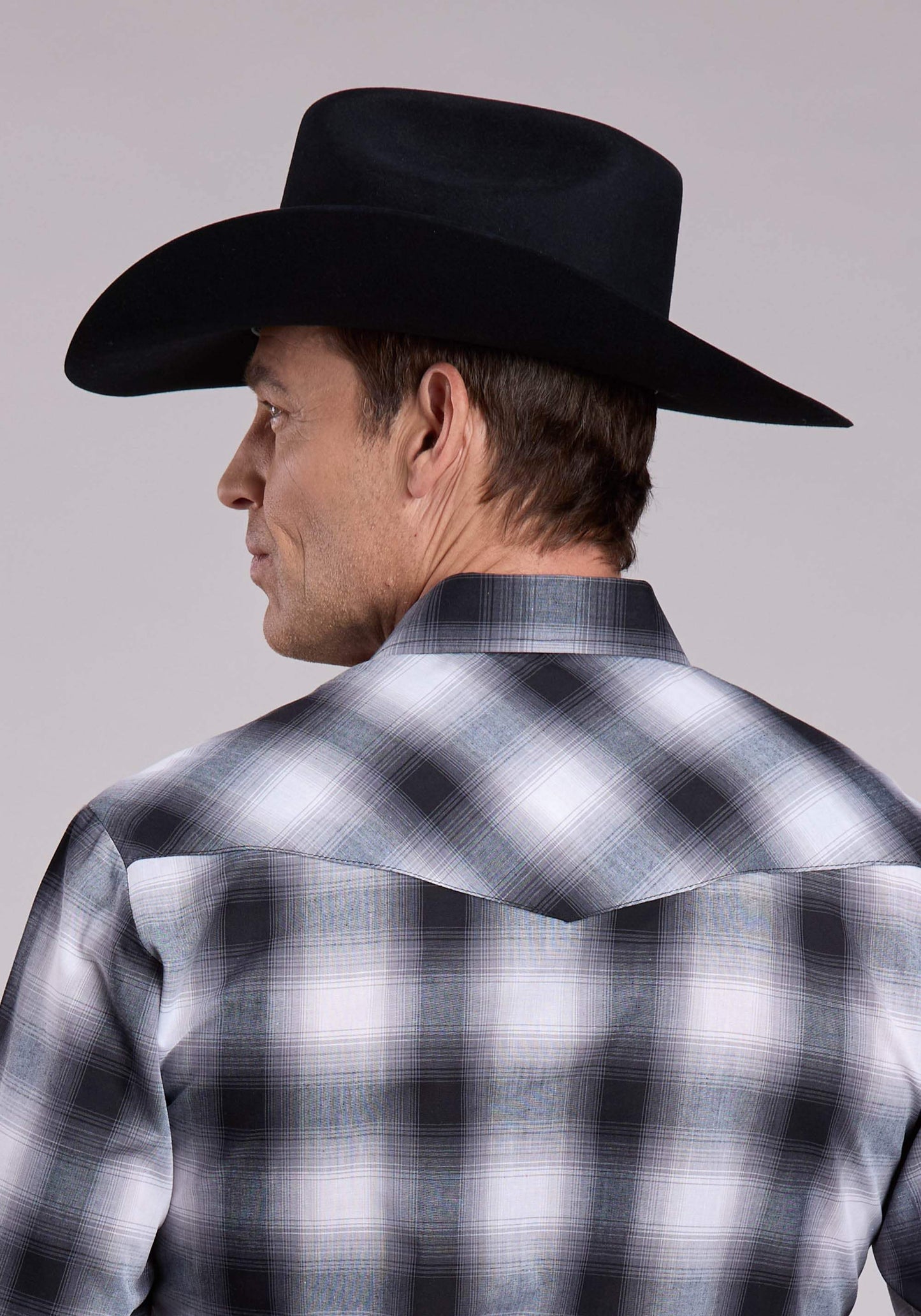 Roper Mens Long Sleeve Snap Black Grey White Plaid Western Shirt - Roper - Flyclothing LLC