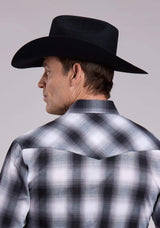 Roper Mens Long Sleeve Snap Black Grey White Plaid Western Shirt - Roper - Flyclothing LLC