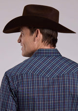 Roper Mens Long Sleeve Snap Blue Rust Yellow Windowpane Plaid Western Shirt - Roper - Flyclothing LLC